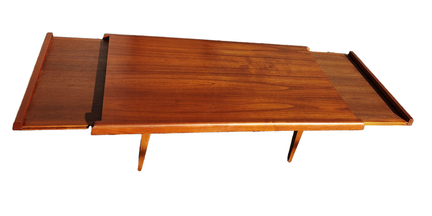 REFINISHED Danish Mid Century Modern Teak Coffee Table w Extensions