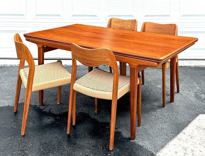 REFINISHED Danish MCM Teak Dining Table w 2 Leaves by Niels O. Moller, 63" - 102"