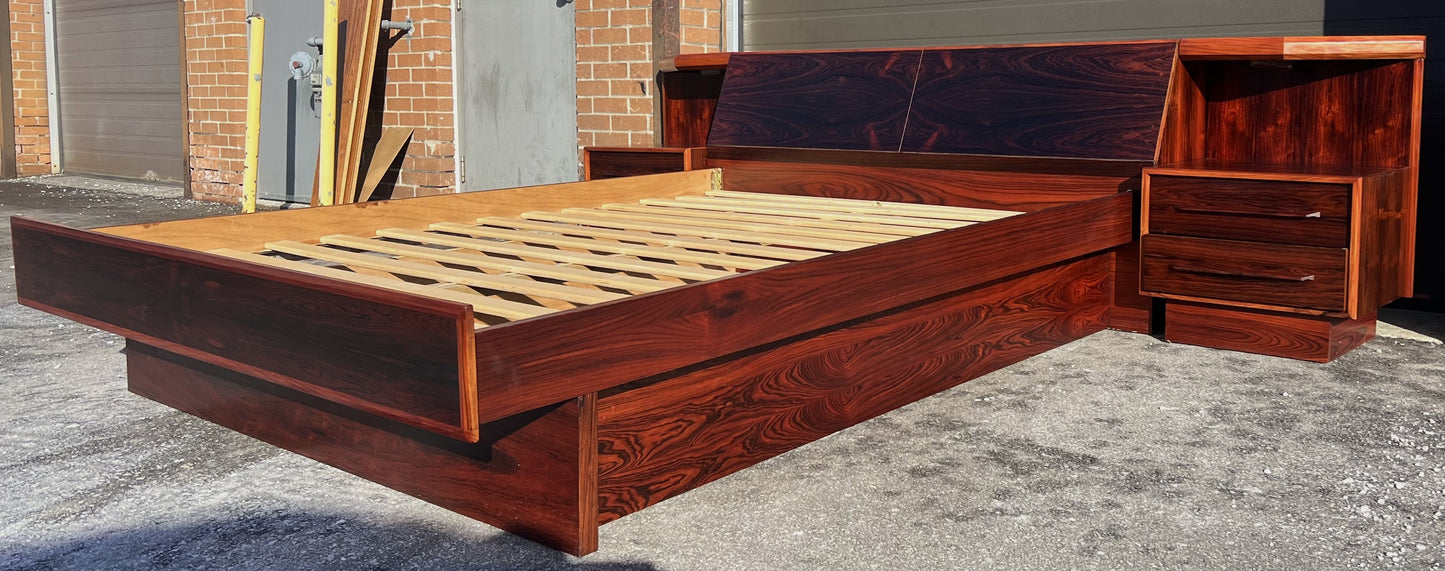 RESTORED Mid Century Modern Rosewood Queen bed w nightstands, dresser & tallboy