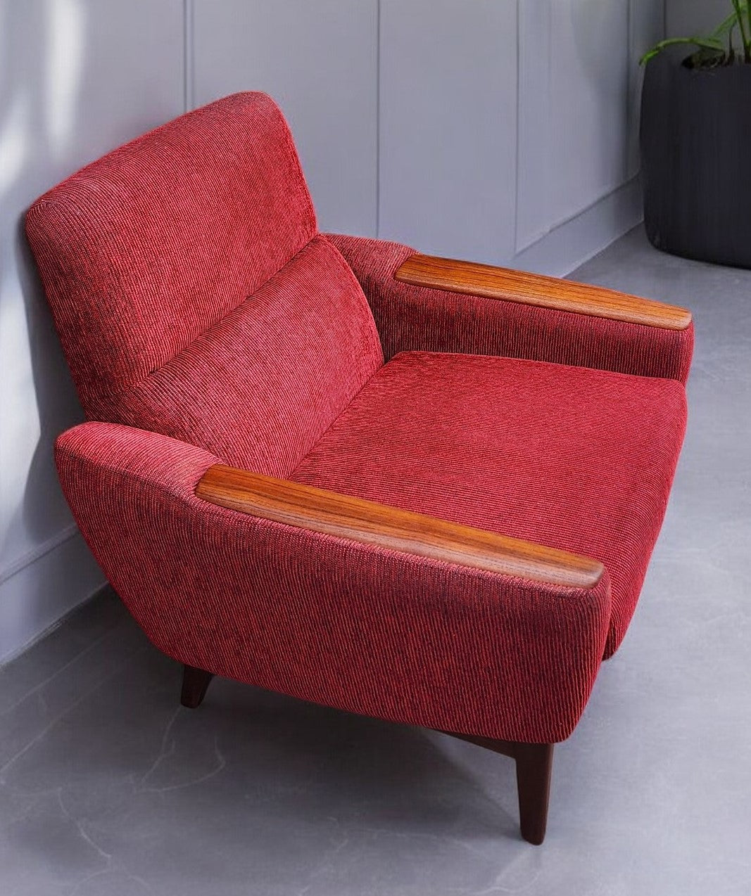 REFINISHED MCM R.Huber Lounge Armchair with Teak Legs & Paws