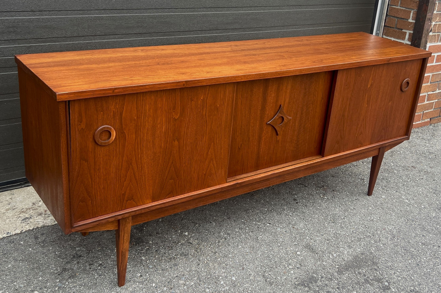 REFINISHED Mid Century Modern Walnut Sideboard Buffet 6 ft