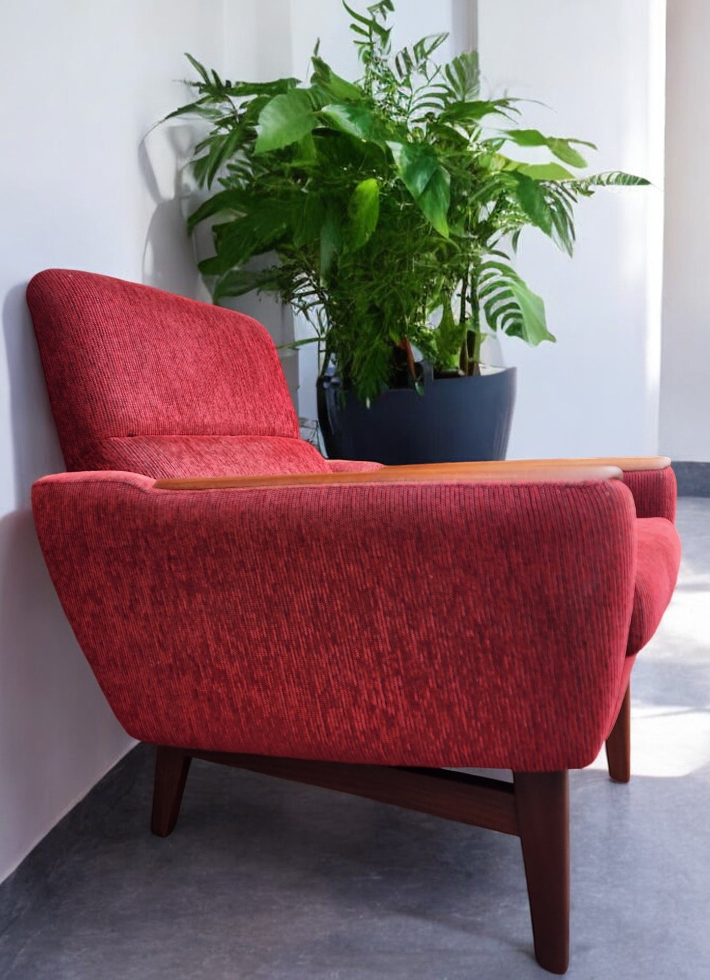 REFINISHED MCM R.Huber Lounge Armchair with Teak Legs & Paws