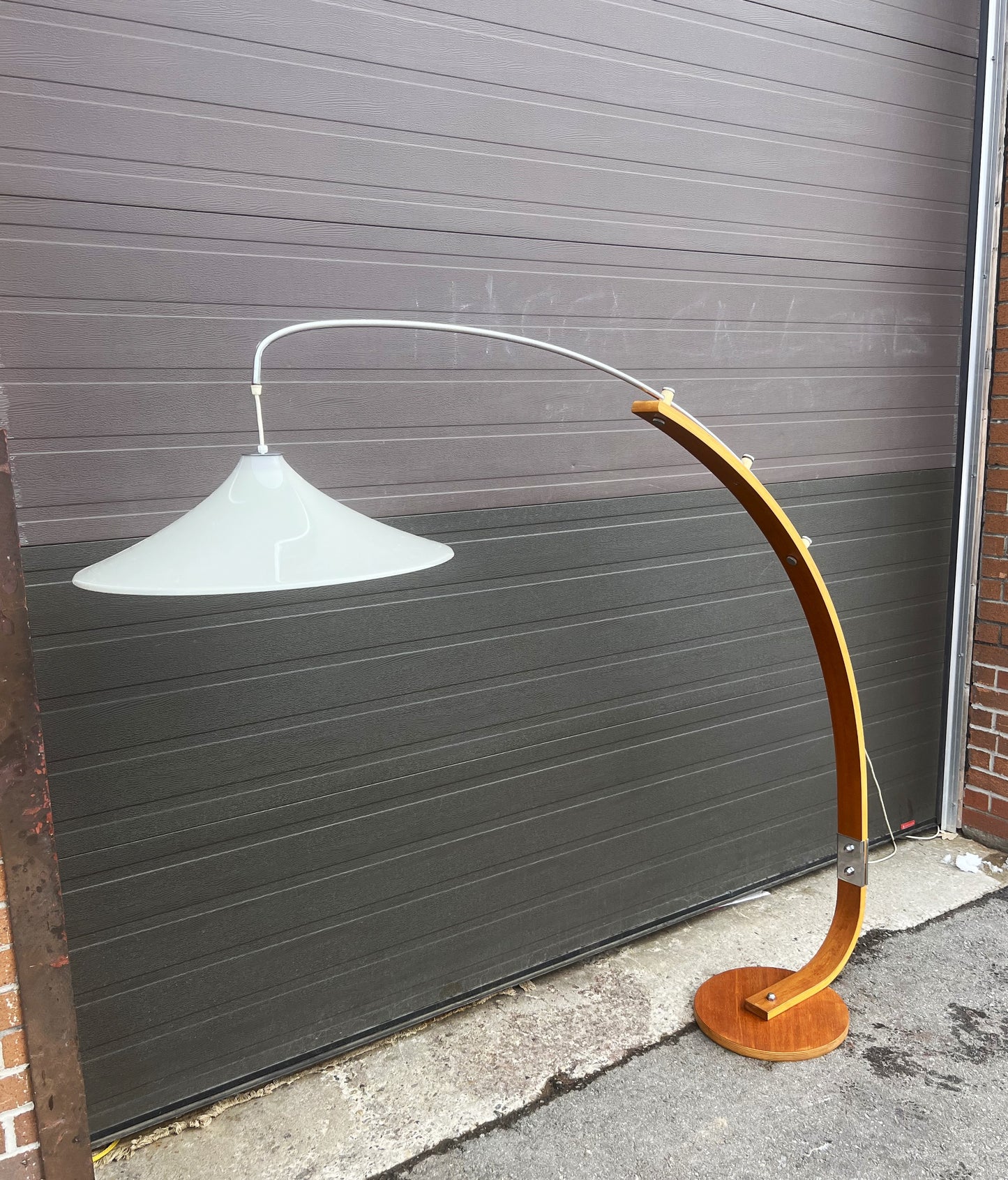 Mid Century Modern Teak Arc Extendable Floor Lamp with UFO Shade