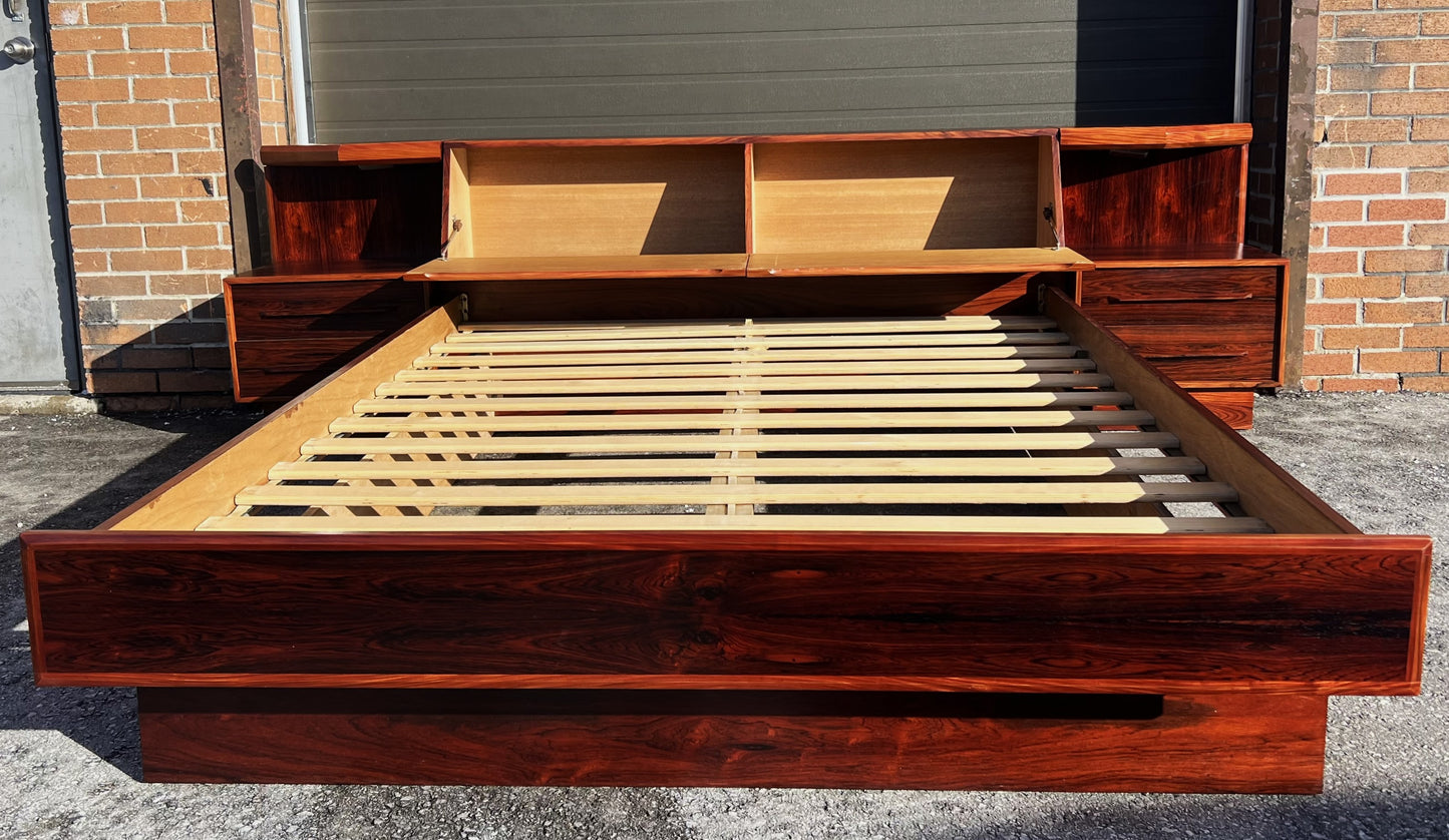 RESTORED Mid Century Modern Rosewood Queen bed w nightstands, dresser & tallboy