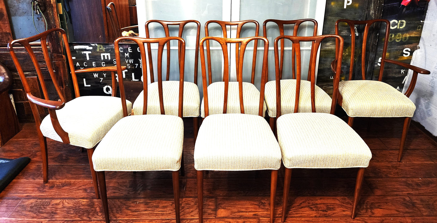 REFINISHED Mid Century Modern Walnut Table w 3 Leaves 61"-103" and 8 Chairs
