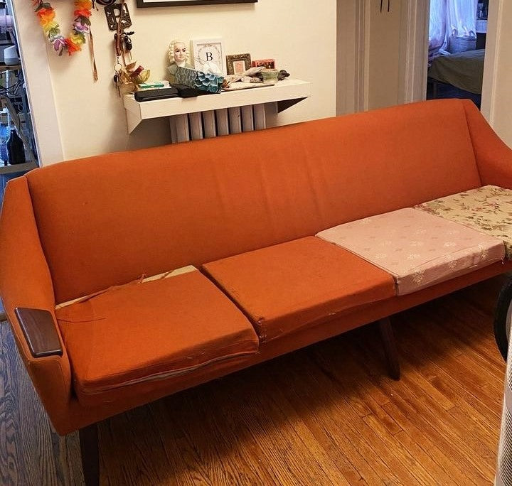 REFINISHED REUPHOLSTERED Danish MCM Teak Sofa 4-Seater