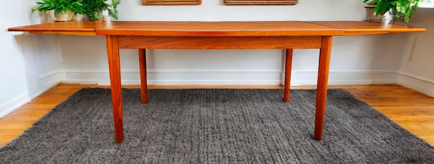 REFINISHED Danish MCM Teak Draw Leaf Table by H. Kjaernulf 57" - 96"