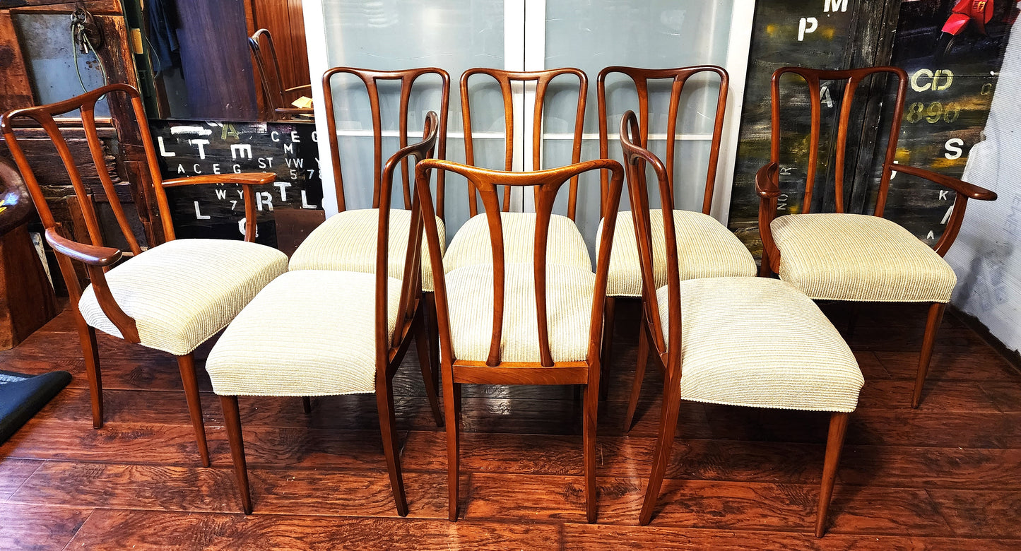 REFINISHED Mid Century Modern Walnut Table w 3 Leaves 61"-103" and 8 Chairs