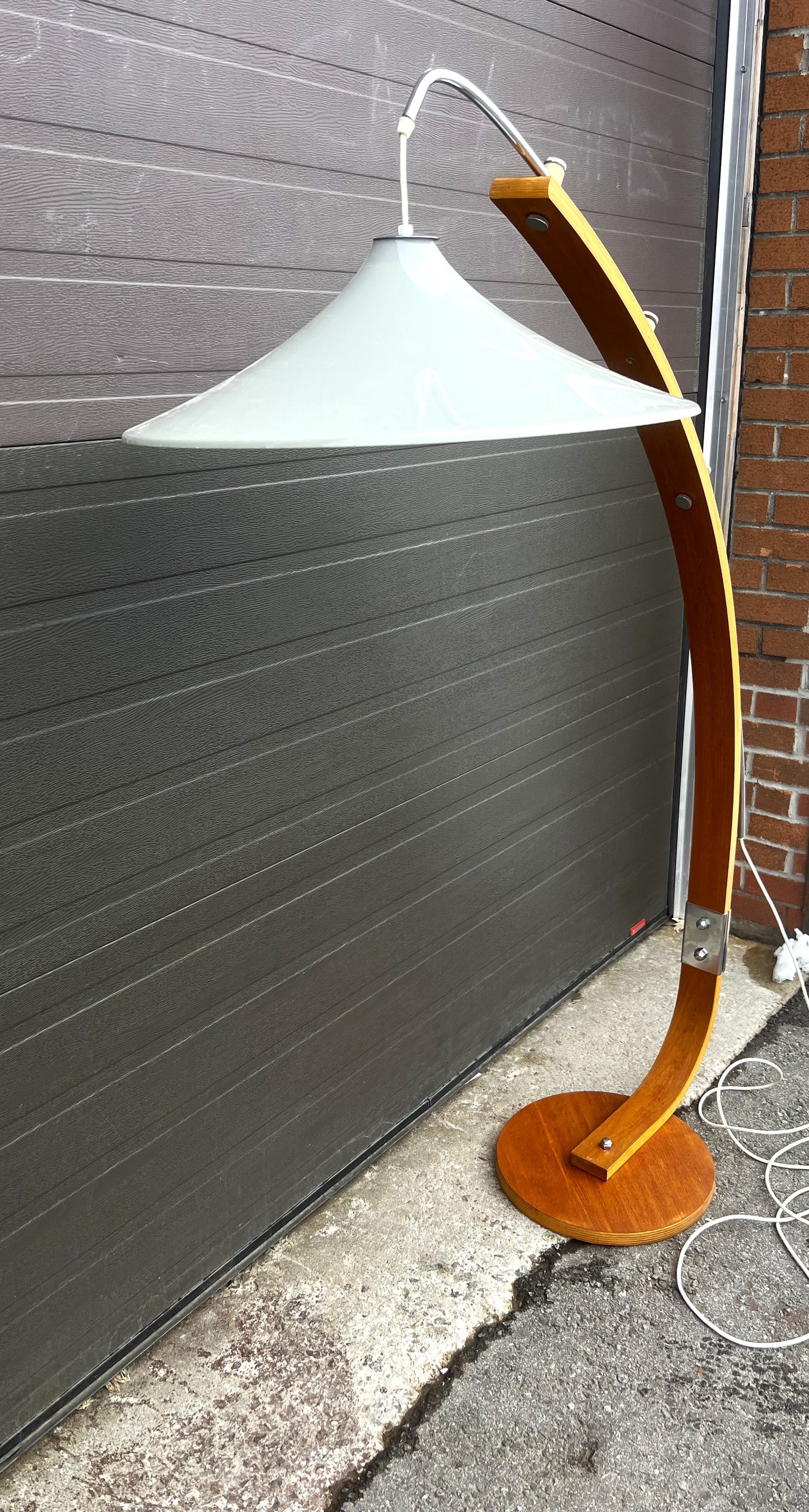 Mid Century Modern Teak Arc Extendable Floor Lamp with UFO Shade
