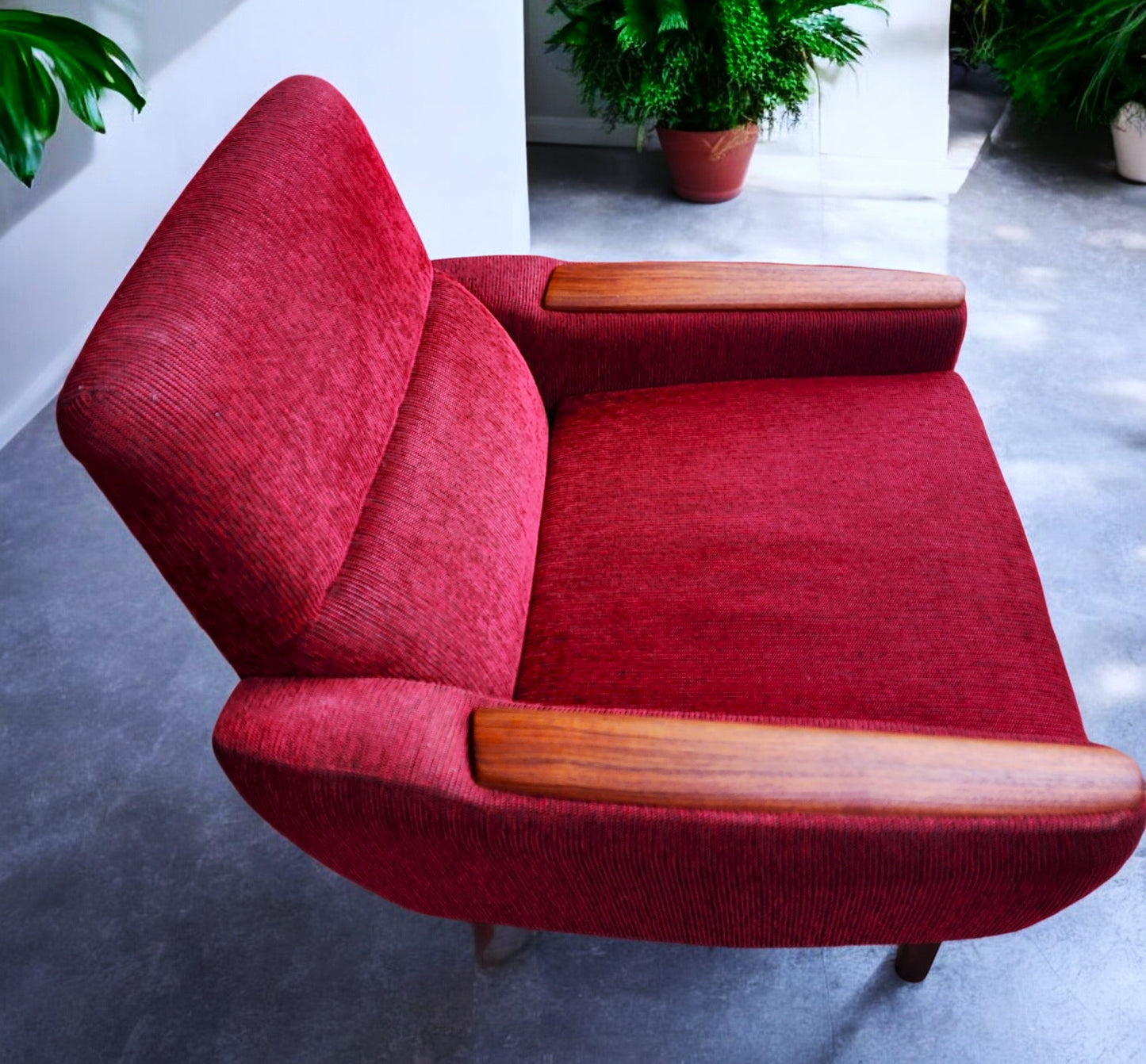 REFINISHED MCM R.Huber Lounge Armchair with Teak Legs & Paws