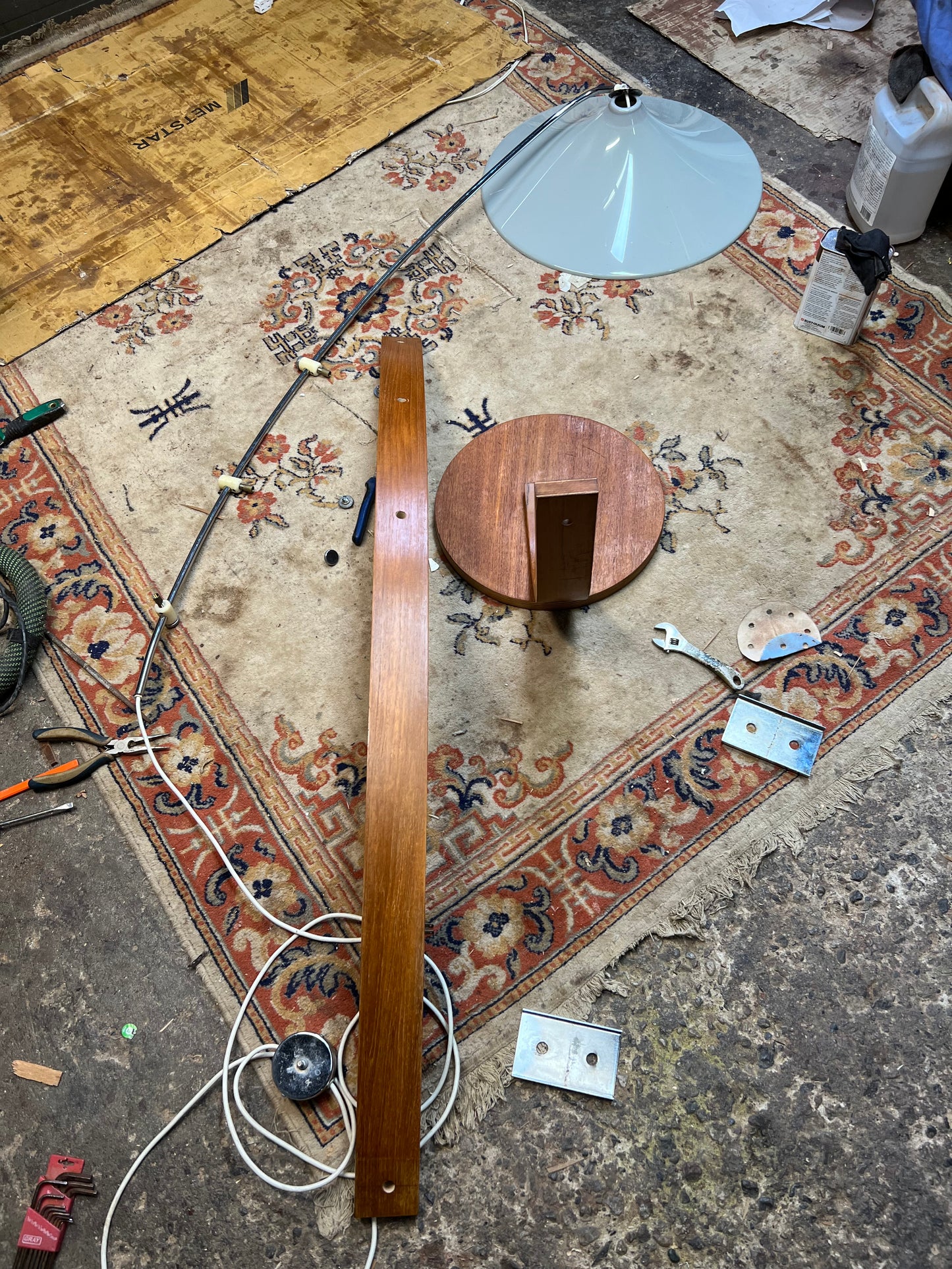 Mid Century Modern Teak Arc Extendable Floor Lamp with UFO Shade