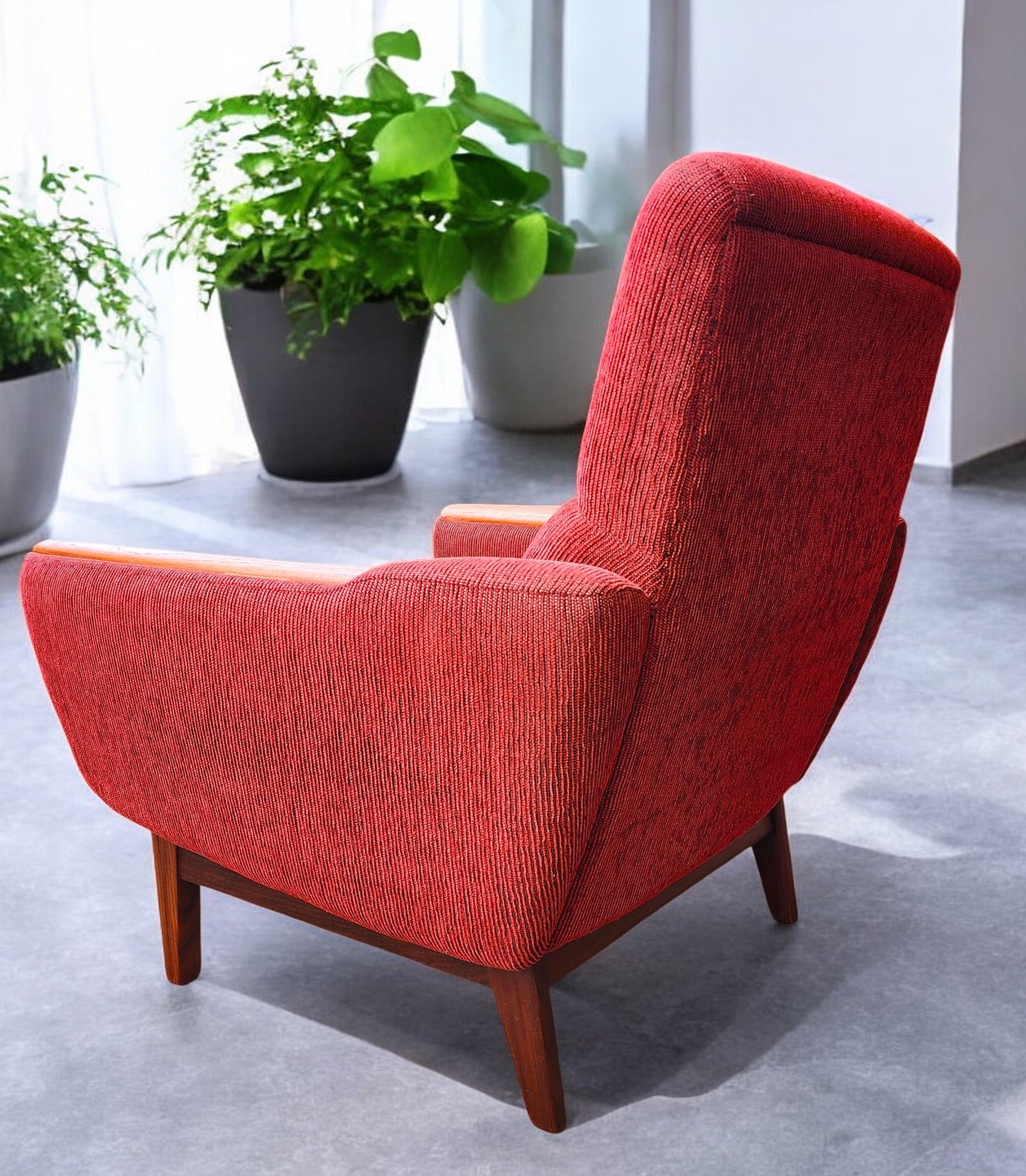 REFINISHED MCM R.Huber Lounge Armchair with Teak Legs & Paws