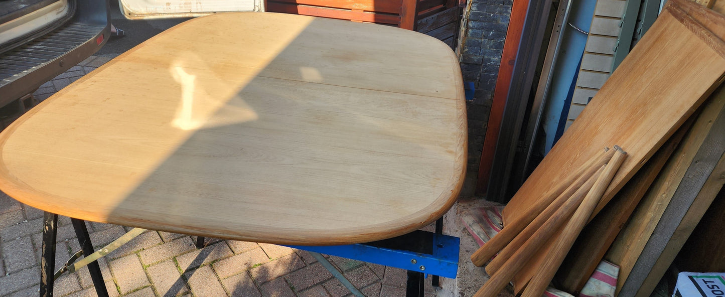 REFINISHED Danish MCM Teak Table w 2 Leaves Selfstoring 59.5"-98"