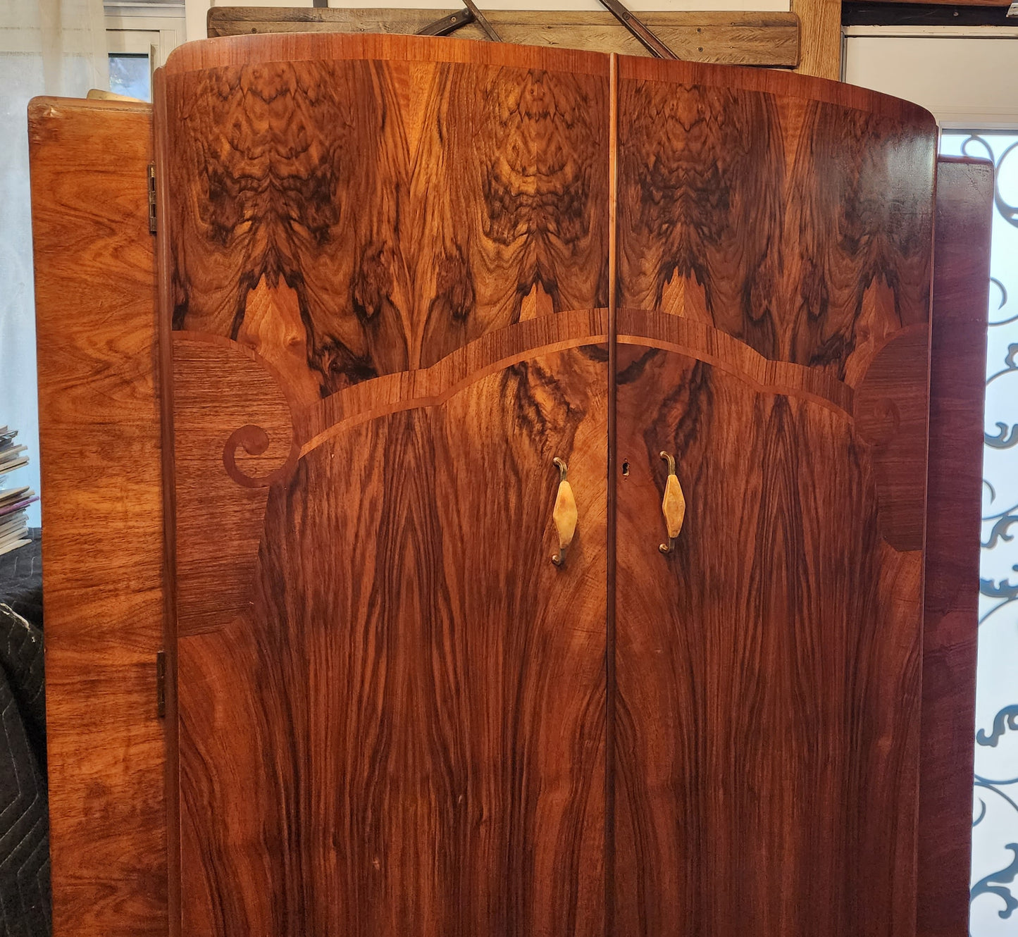 RESTORED Stunning Figured Walnut Wardrobe Art Deco (updated interior)