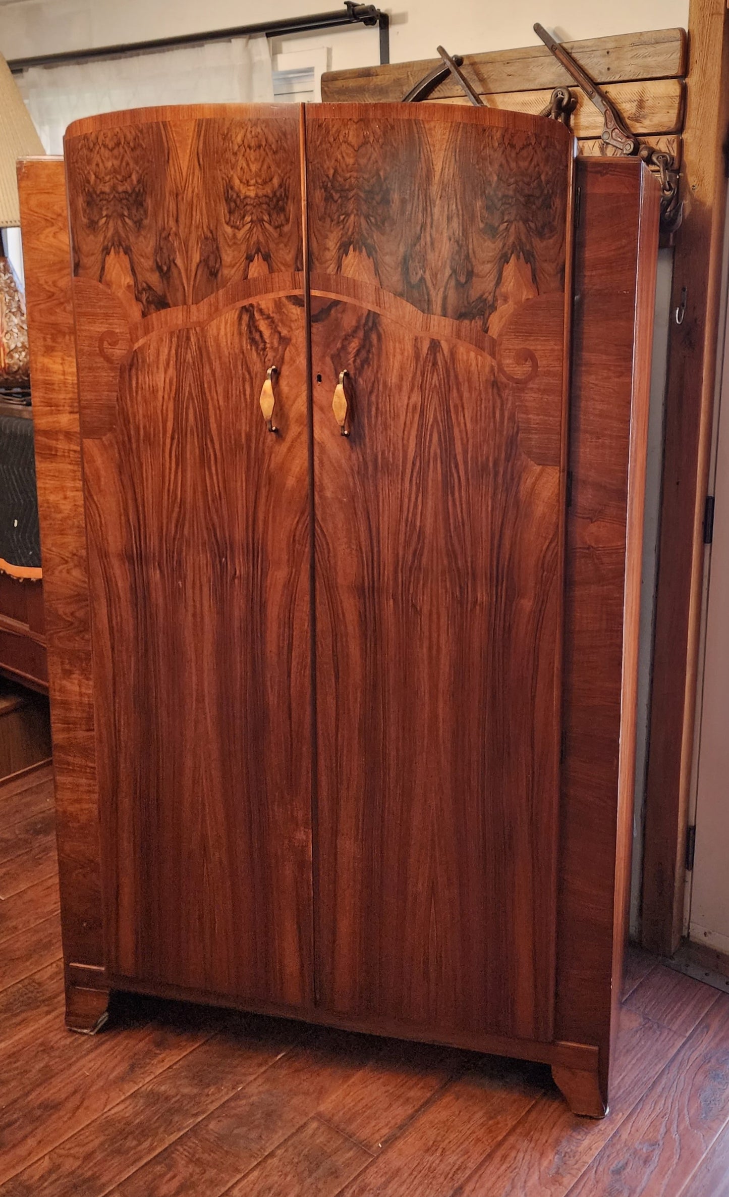 RESTORED Stunning Figured Walnut Wardrobe Art Deco (updated interior)