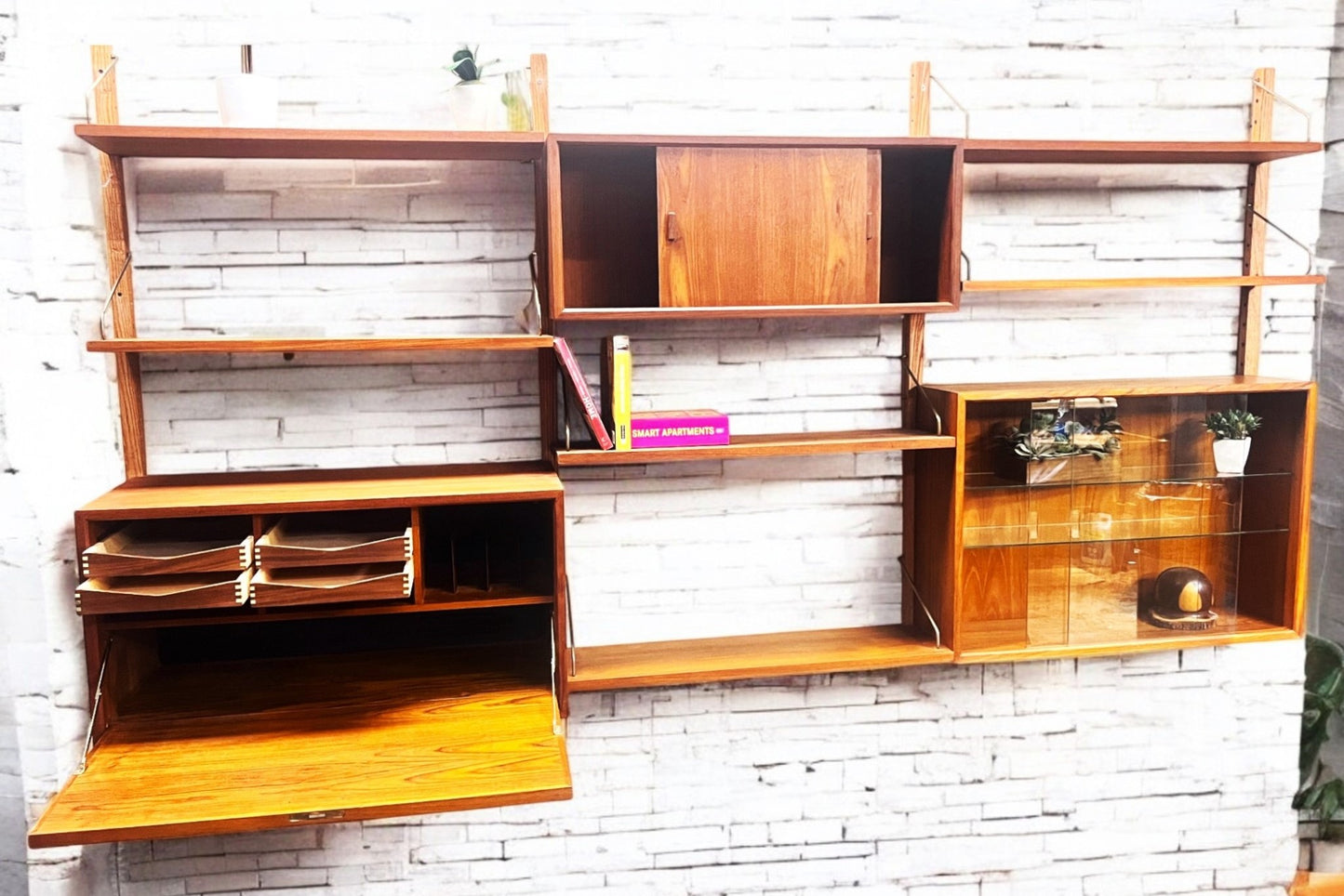 REFINISHED Danish MCM Teak Modular Wall Unit CADO by Poul Cadovius 3 sections