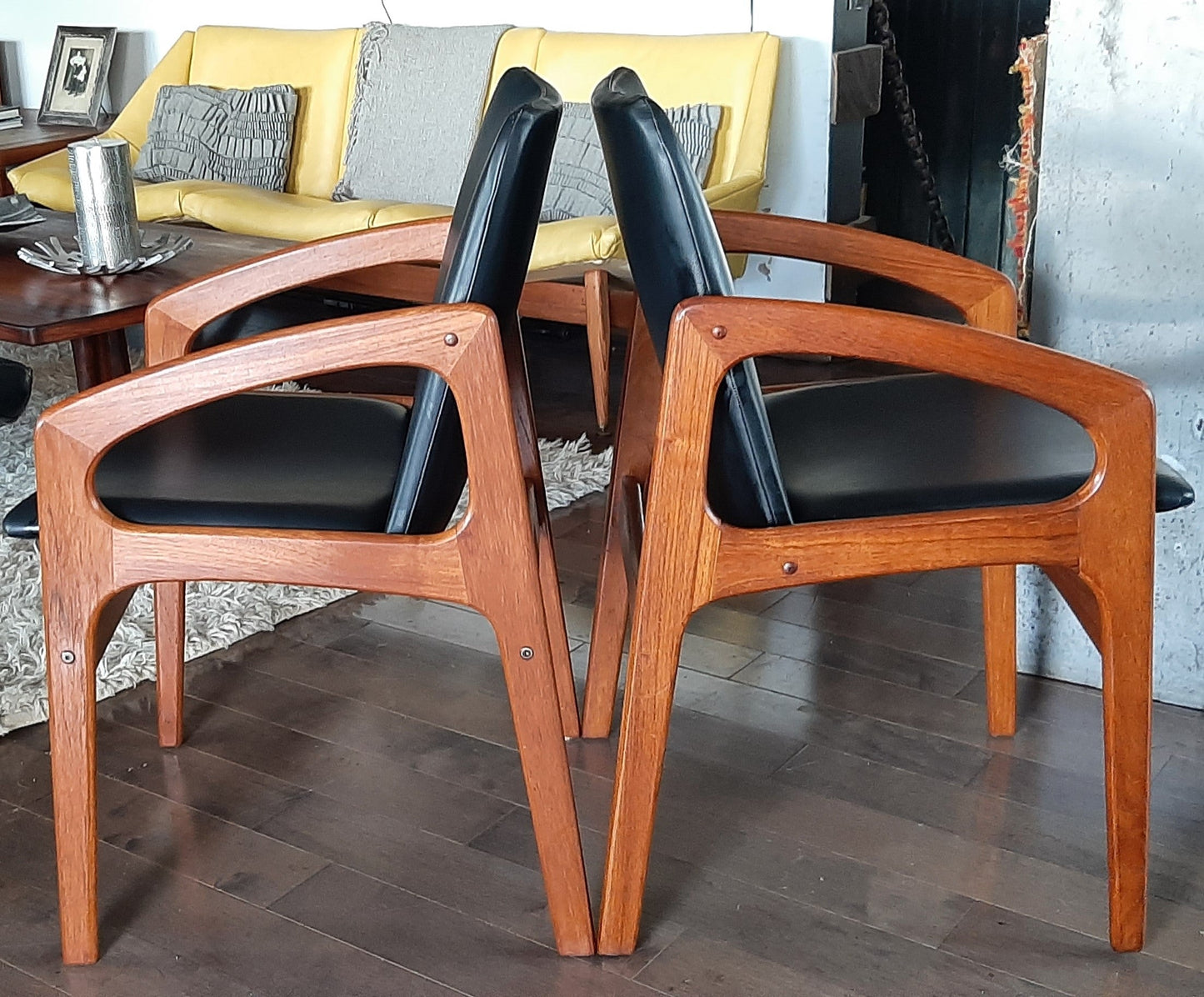 Choose Fabric!***2 REFINISHED Danish Mid Century Modern Teak Angled Armchairs