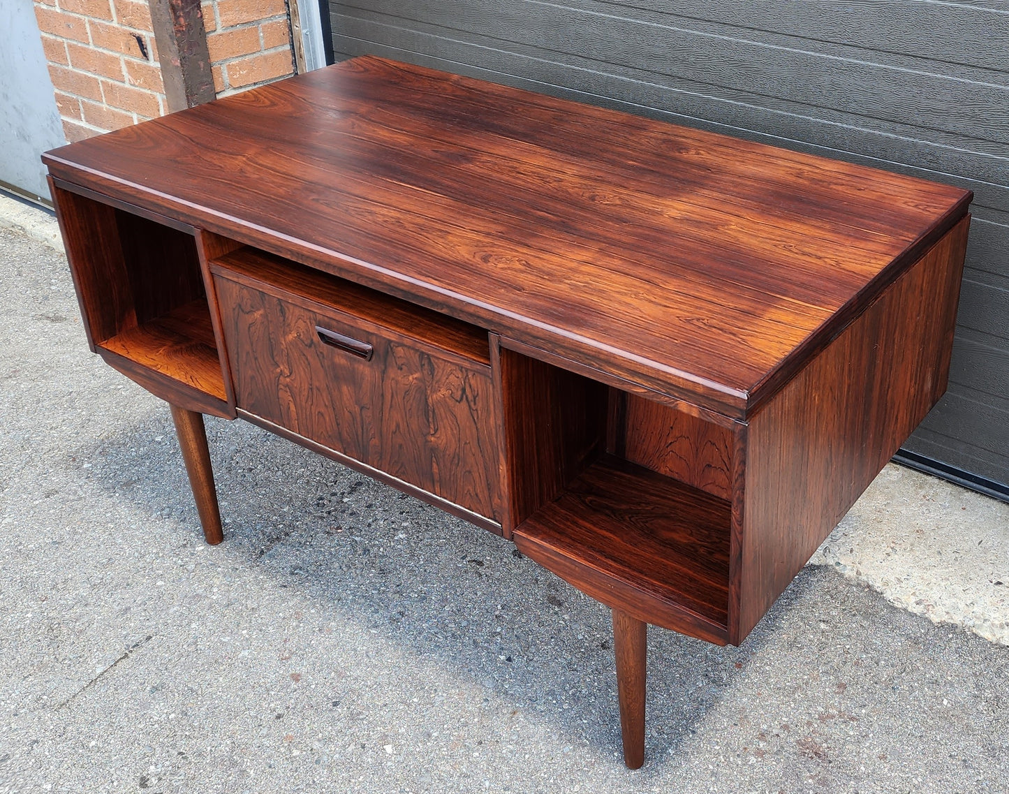 REFINISHED Danish Mid Century Modern Rosewood Desk w Bookcase & Bar Back by J. Svenstrup