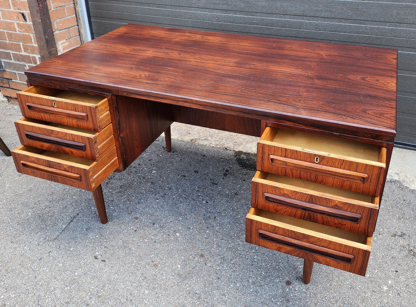 REFINISHED Danish Mid Century Modern Rosewood Desk w Bookcase & Bar Back by J. Svenstrup