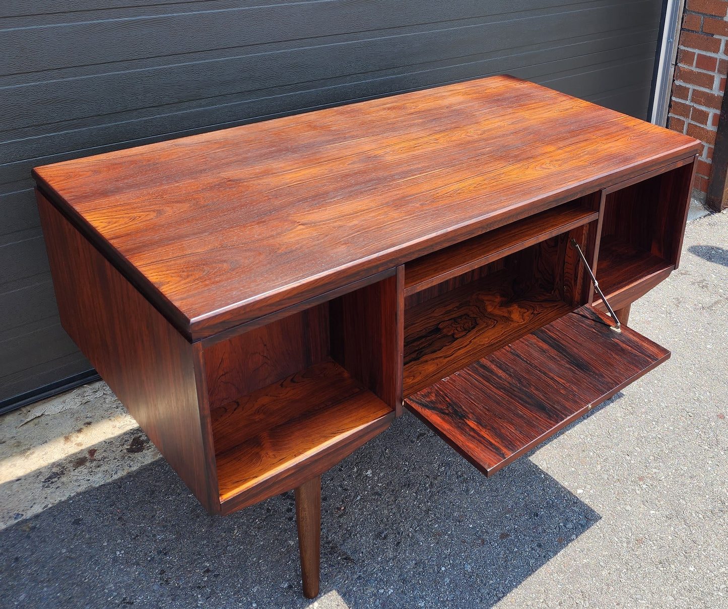 REFINISHED Danish Mid Century Modern Rosewood Desk w Bookcase & Bar Back by J. Svenstrup