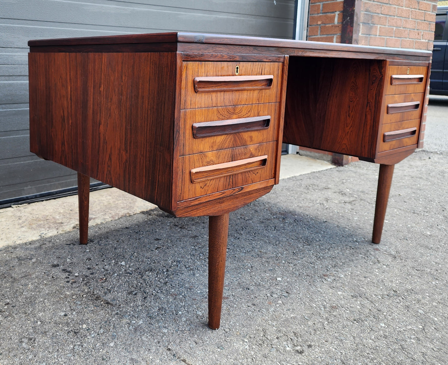 REFINISHED Danish Mid Century Modern Rosewood Desk w Bookcase & Bar Back by J. Svenstrup