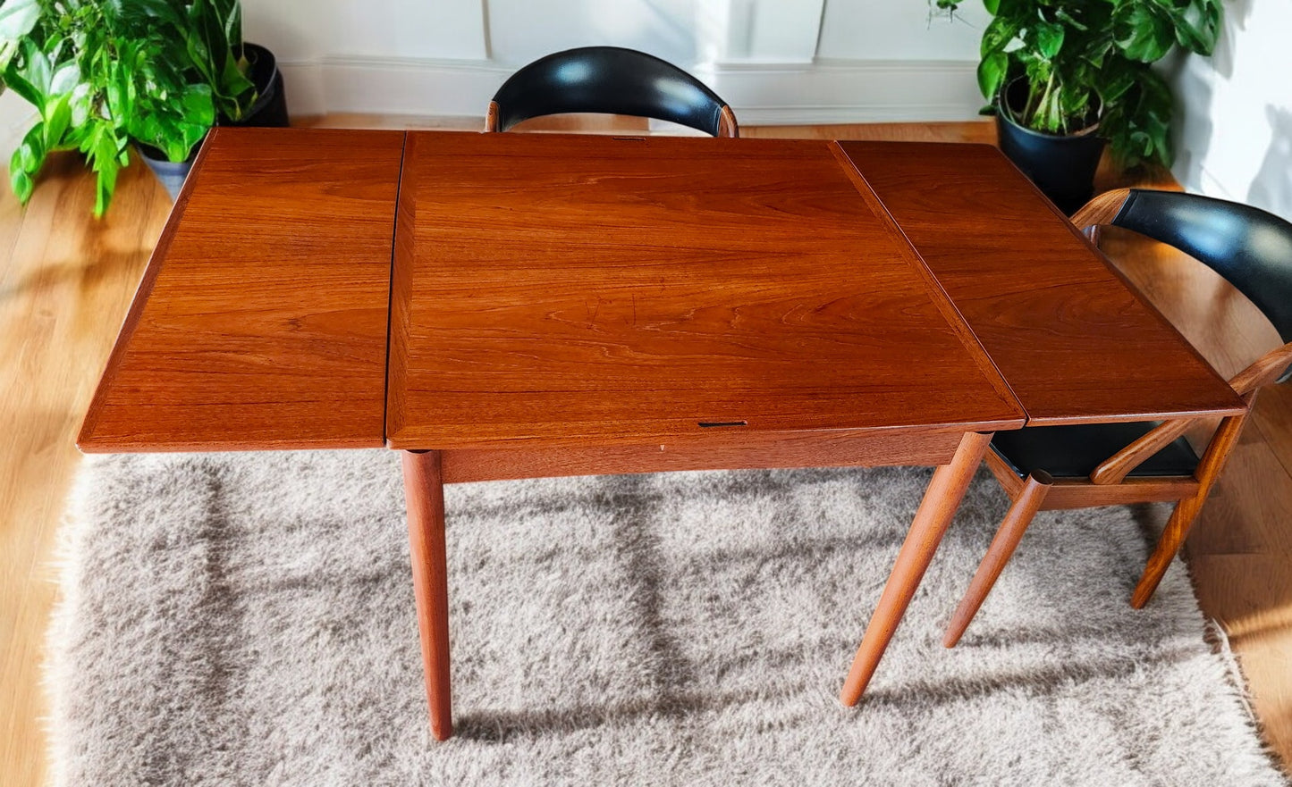 REFINISHED Danish MCM Teak & Black Extendable Games or Dining Table by Poul Hundevad