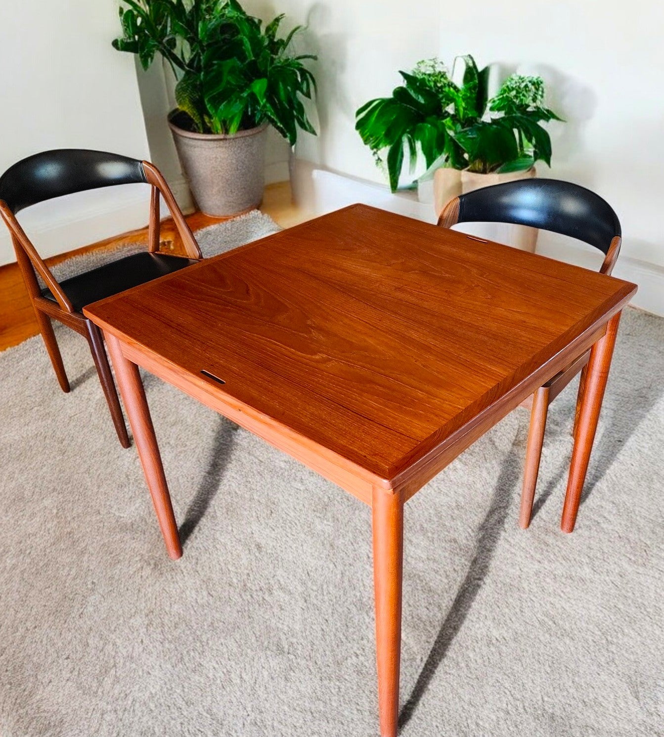 REFINISHED Danish MCM Teak & Black Extendable Games or Dining Table by Poul Hundevad