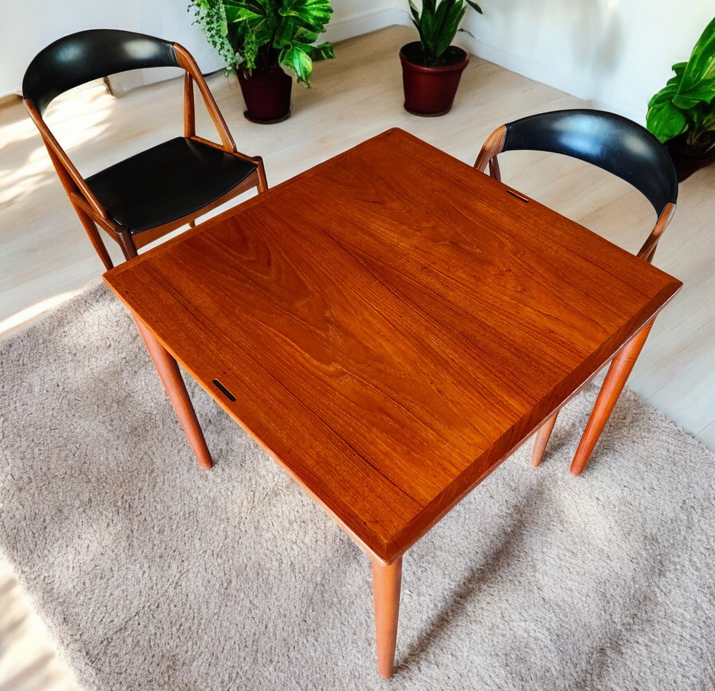 REFINISHED Danish MCM Teak & Black Extendable Games or Dining Table by Poul Hundevad