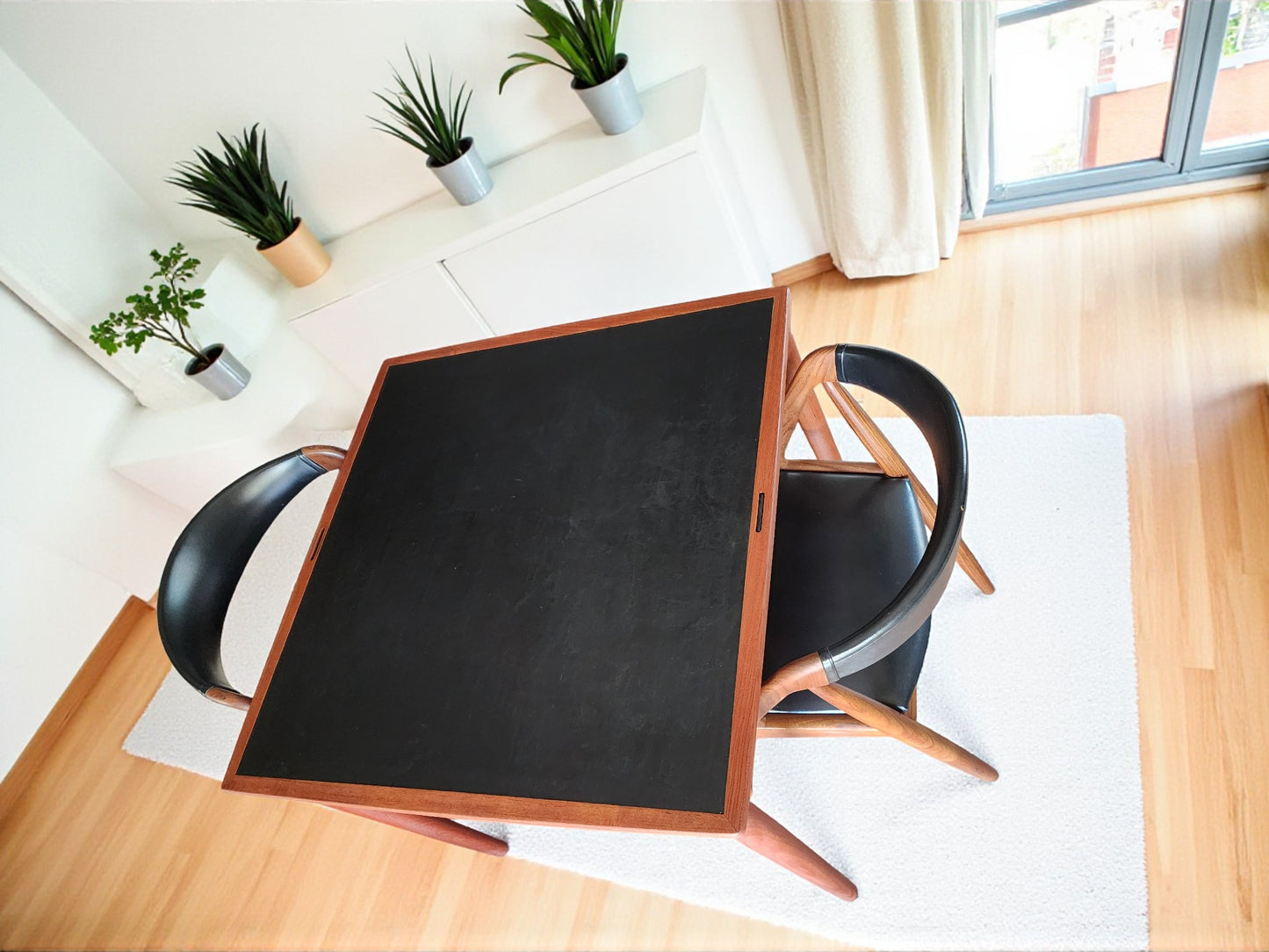 REFINISHED Danish MCM Teak & Black Extendable Games or Dining Table by Poul Hundevad