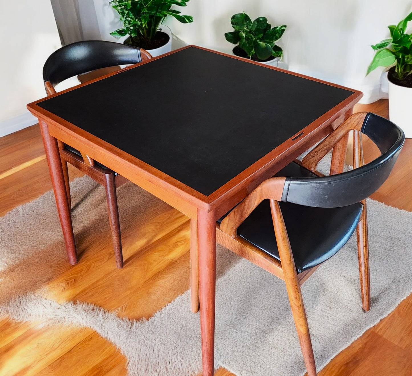 REFINISHED Danish MCM Teak & Black Extendable Games or Dining Table by Poul Hundevad