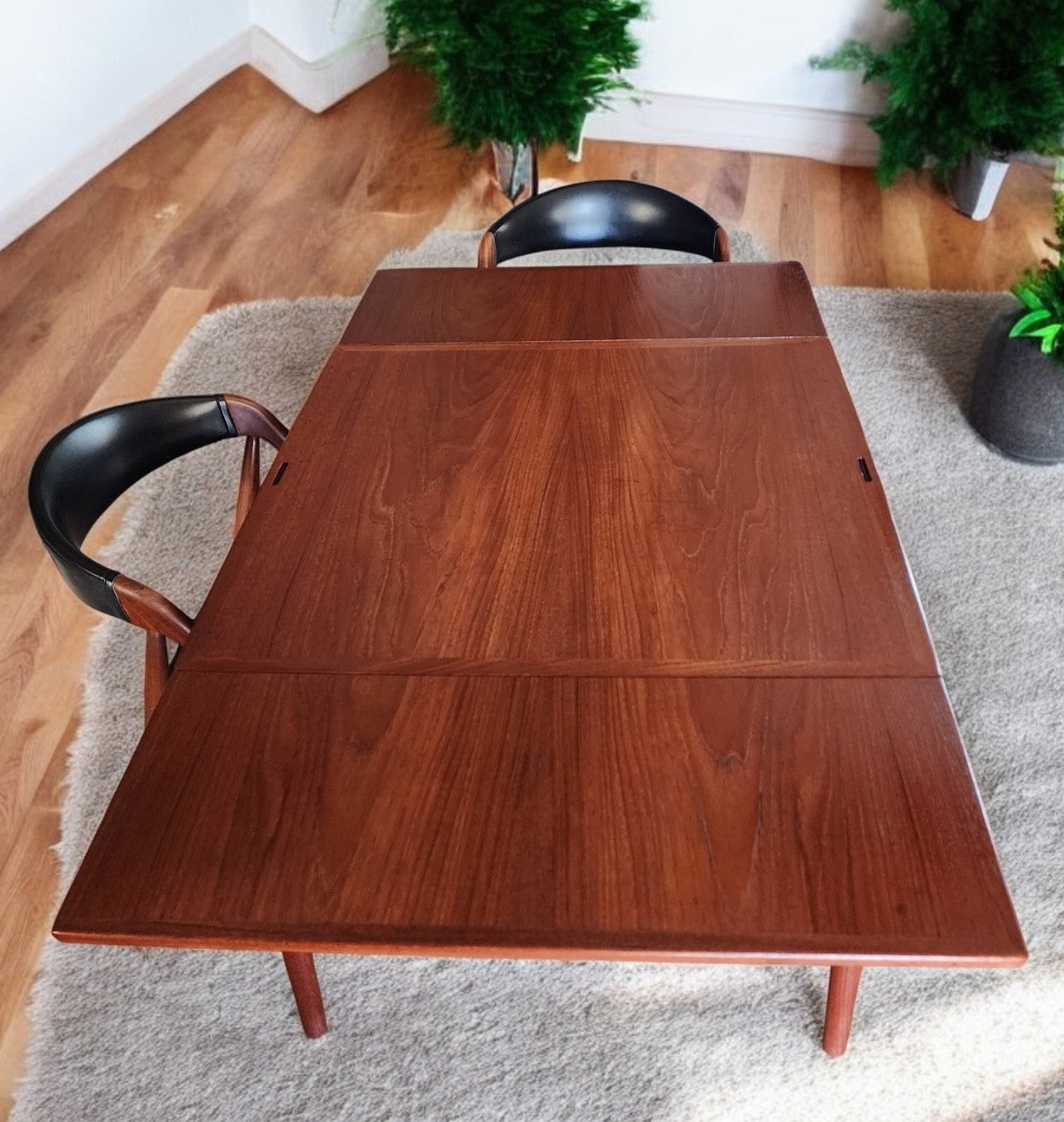 REFINISHED Danish MCM Teak & Black Extendable Games or Dining Table by Poul Hundevad