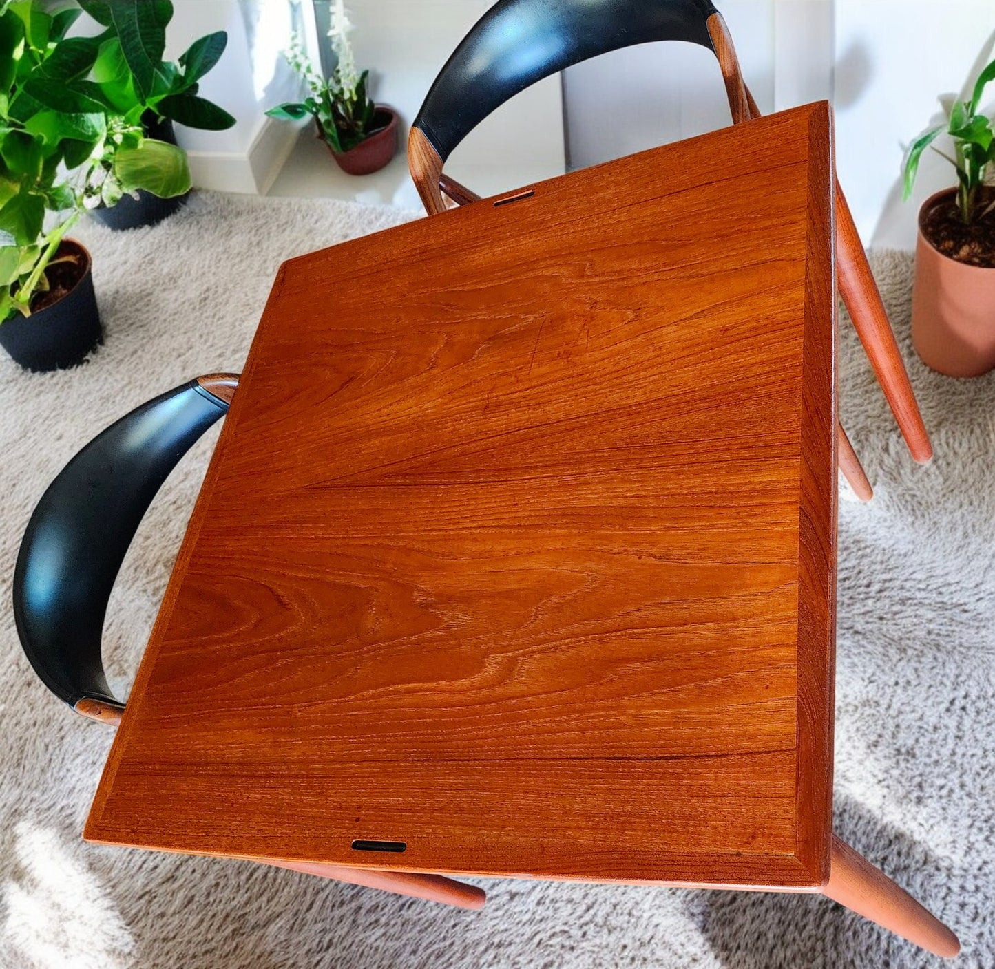 REFINISHED Danish MCM Teak & Black Extendable Games or Dining Table by Poul Hundevad