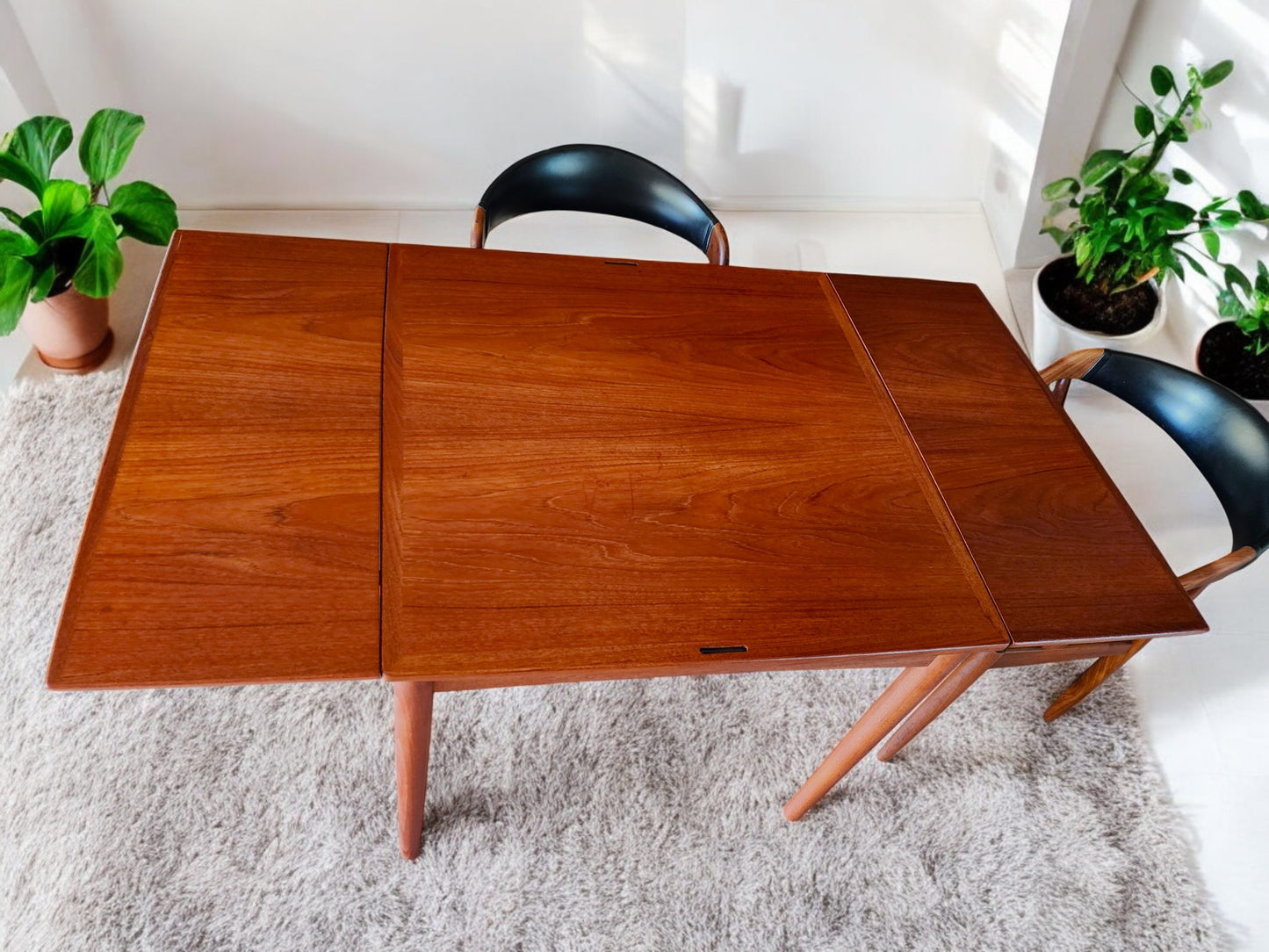 REFINISHED Danish MCM Teak & Black Extendable Games or Dining Table by Poul Hundevad