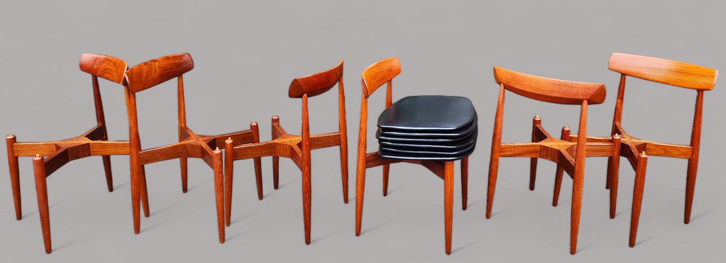6 REFINISHED Danish MCM Teak Chairs by H.W. Klein for Bramin, REUPHOLSTERED