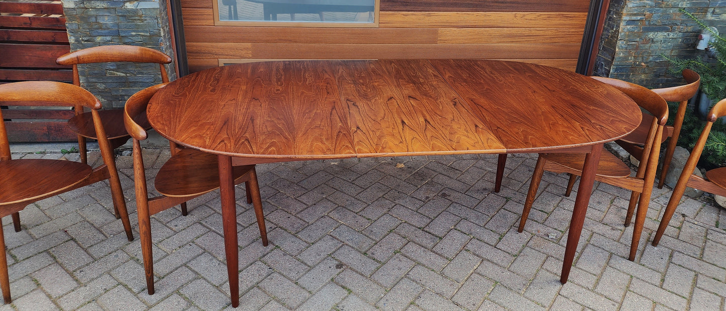 RESTORED Mid Century Modern teak "Heart" set of expansion table & 6 chairs by Hans J Wegner