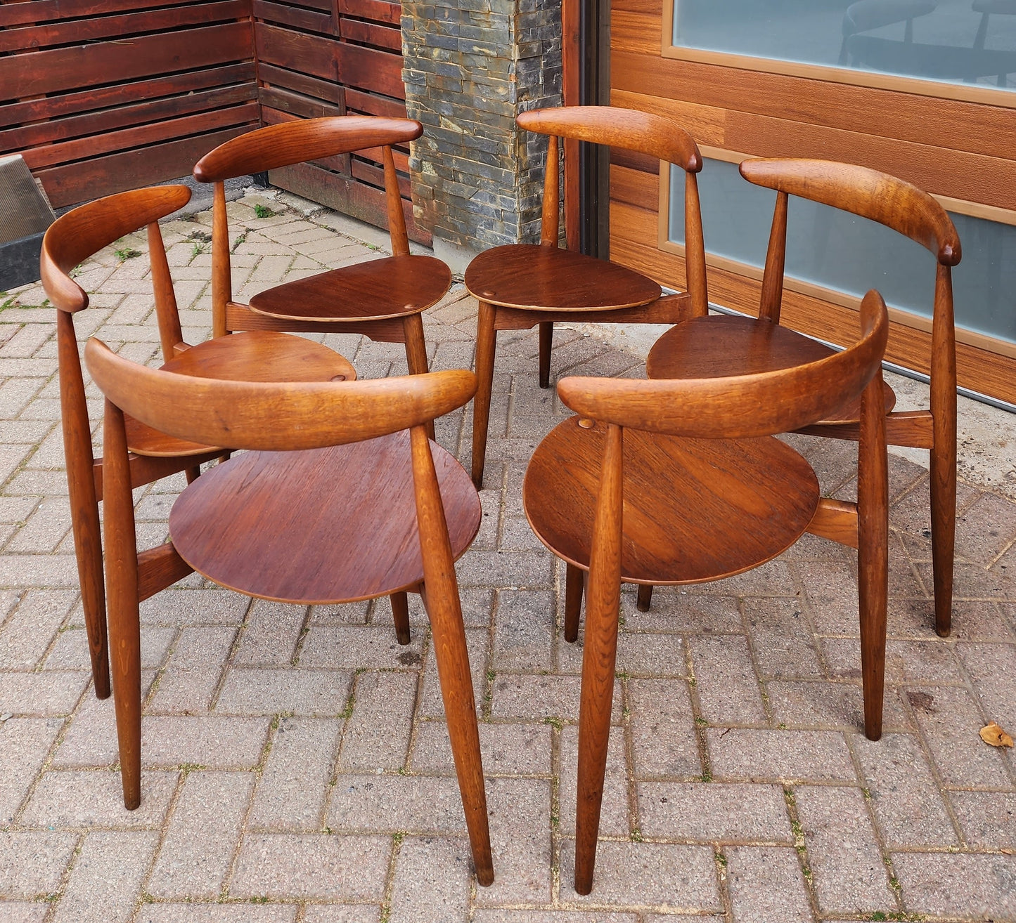 RESTORED Mid Century Modern teak "Heart" set of expansion table & 6 chairs by Hans J Wegner