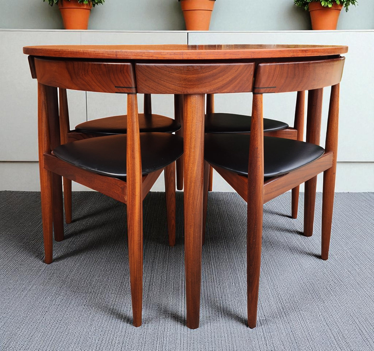 Danish Mid Century Modern ROUNDETTE Teak Table & 4 Chairs by Hans Olsen for Frem Rølje