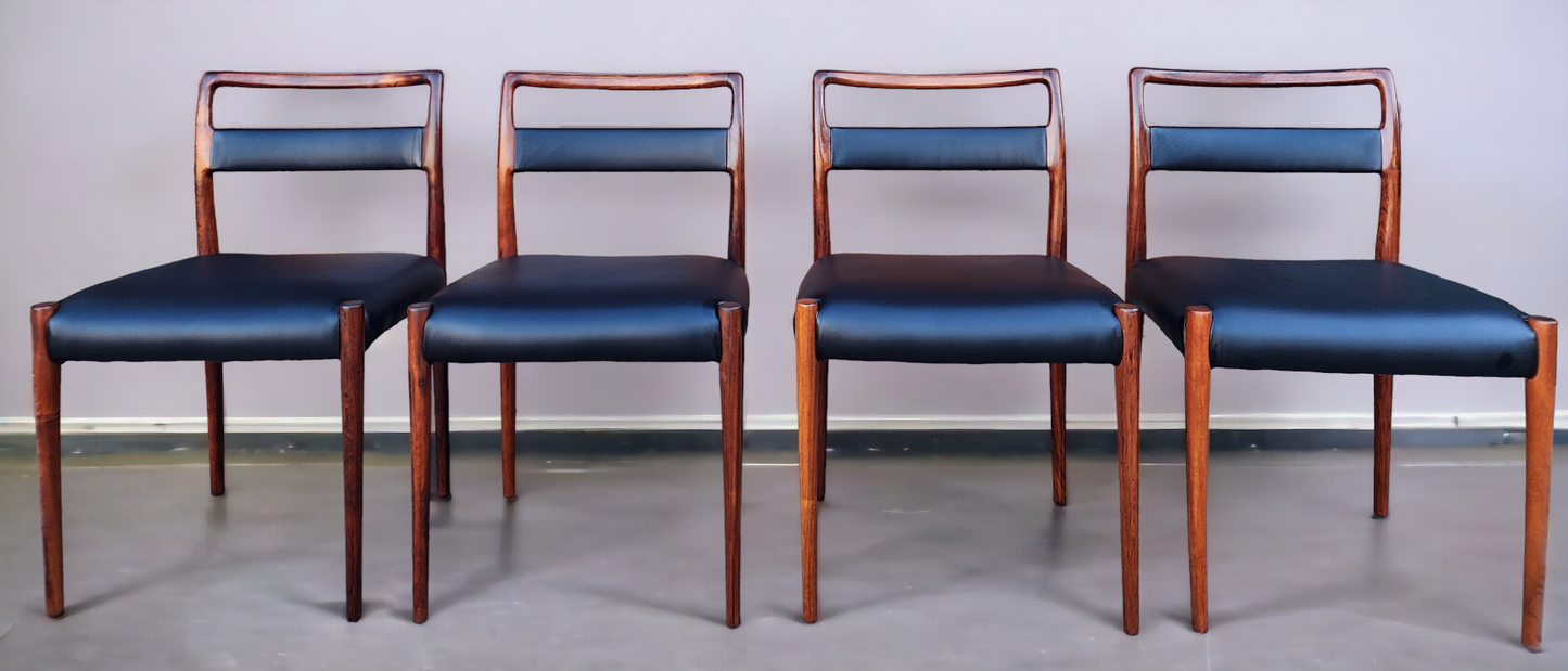 4 REFINISHED REUPHOLSTERED Danish Mid Century Modern Rosewood Chairs by Kai Kristiansen