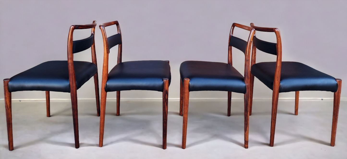 4 REFINISHED REUPHOLSTERED Danish Mid Century Modern Rosewood Chairs by Kai Kristiansen