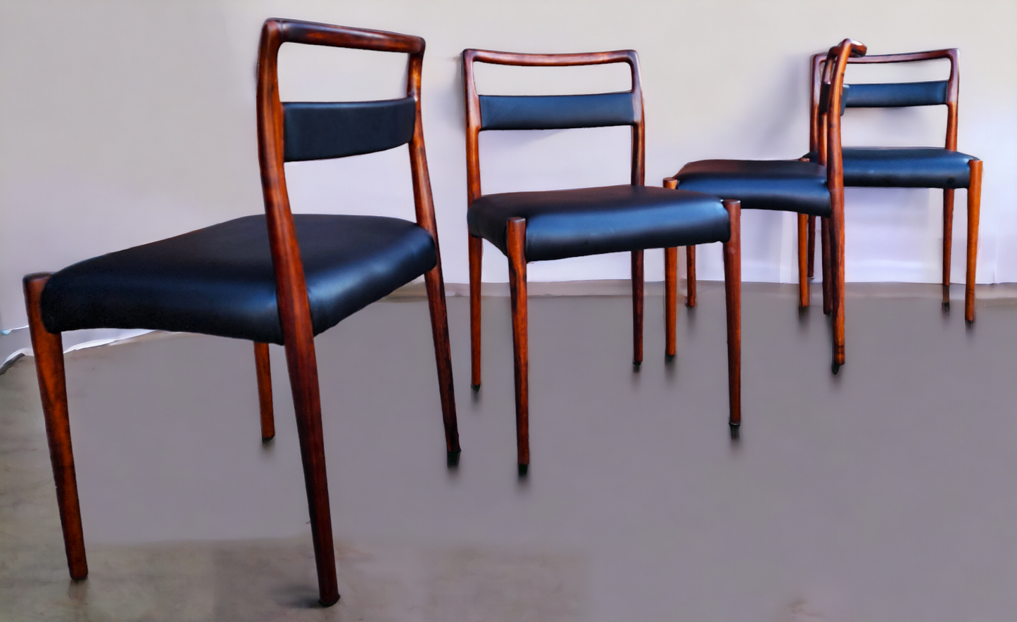 4 REFINISHED REUPHOLSTERED Danish Mid Century Modern Rosewood Chairs by Kai Kristiansen
