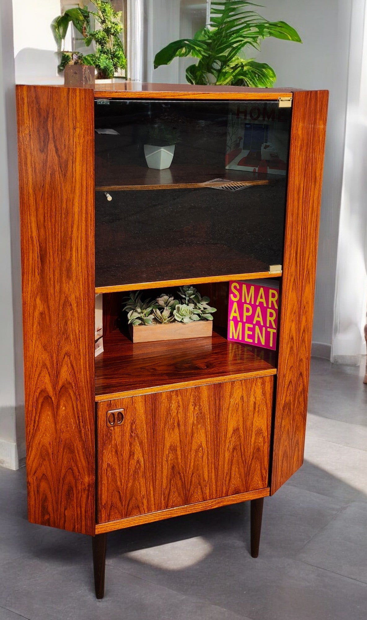 RESTORED Danish Mid Century Modern Rosewood Corner Cabinet