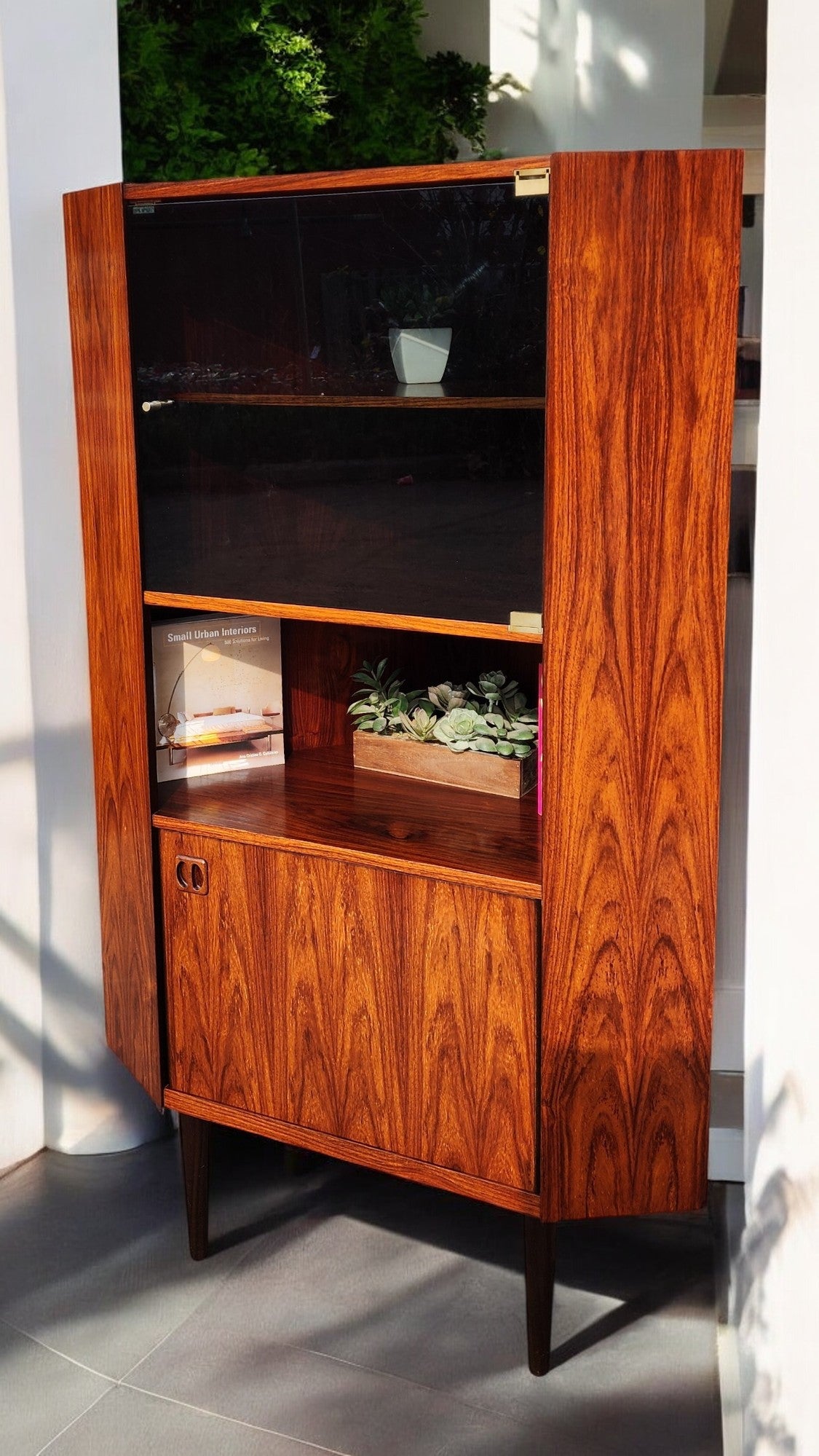 RESTORED Danish Mid Century Modern Rosewood Corner Cabinet