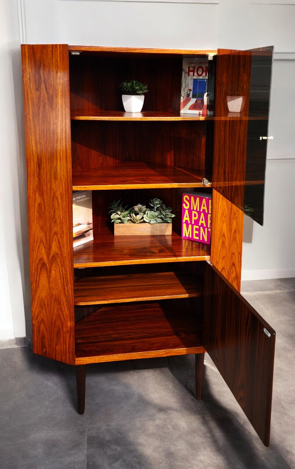 RESTORED Danish Mid Century Modern Rosewood Corner Cabinet