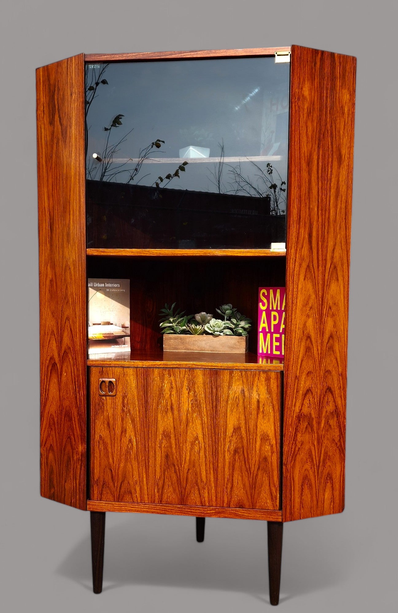 RESTORED Danish Mid Century Modern Rosewood Corner Cabinet