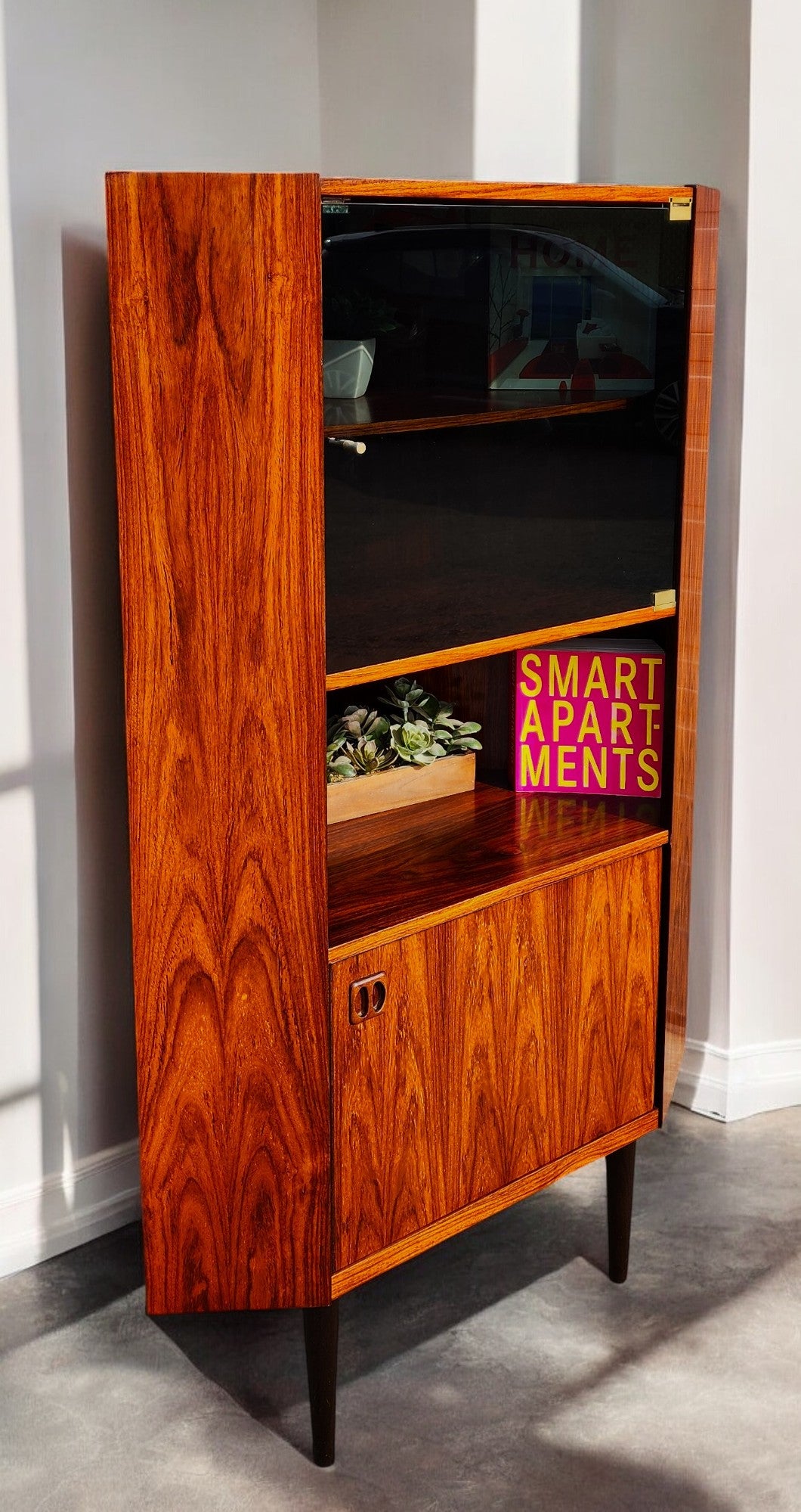 RESTORED Danish Mid Century Modern Rosewood Corner Cabinet