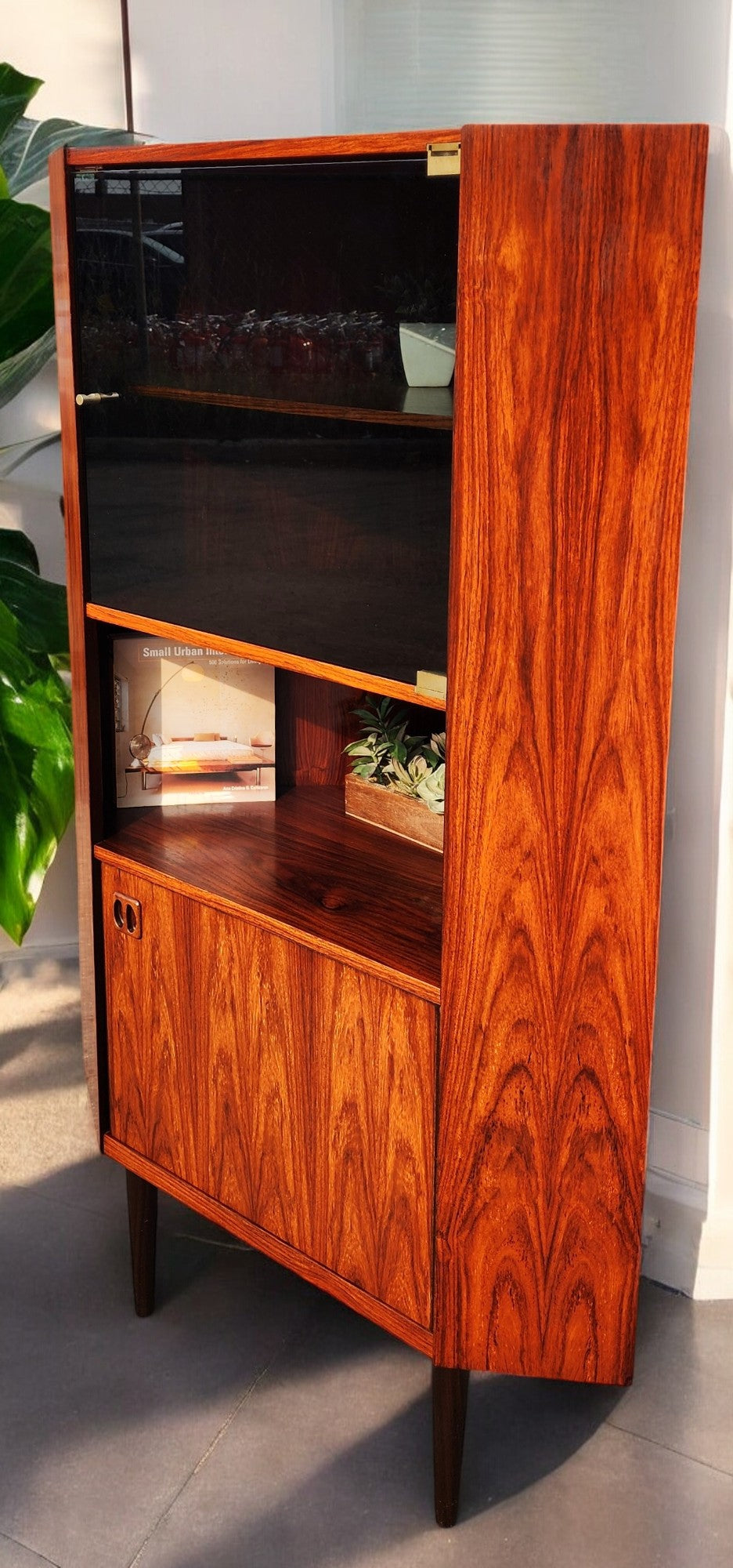 RESTORED Danish Mid Century Modern Rosewood Corner Cabinet
