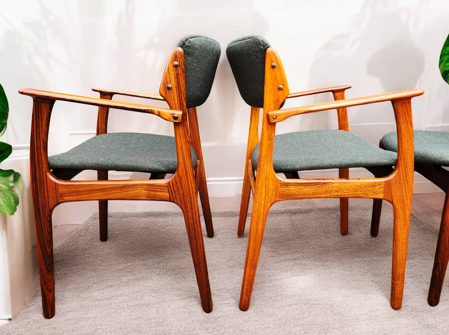 8 REUPHOLSTERED in wool Danish MCM Rosewood Chairs by Erik Buch, model 49, 50