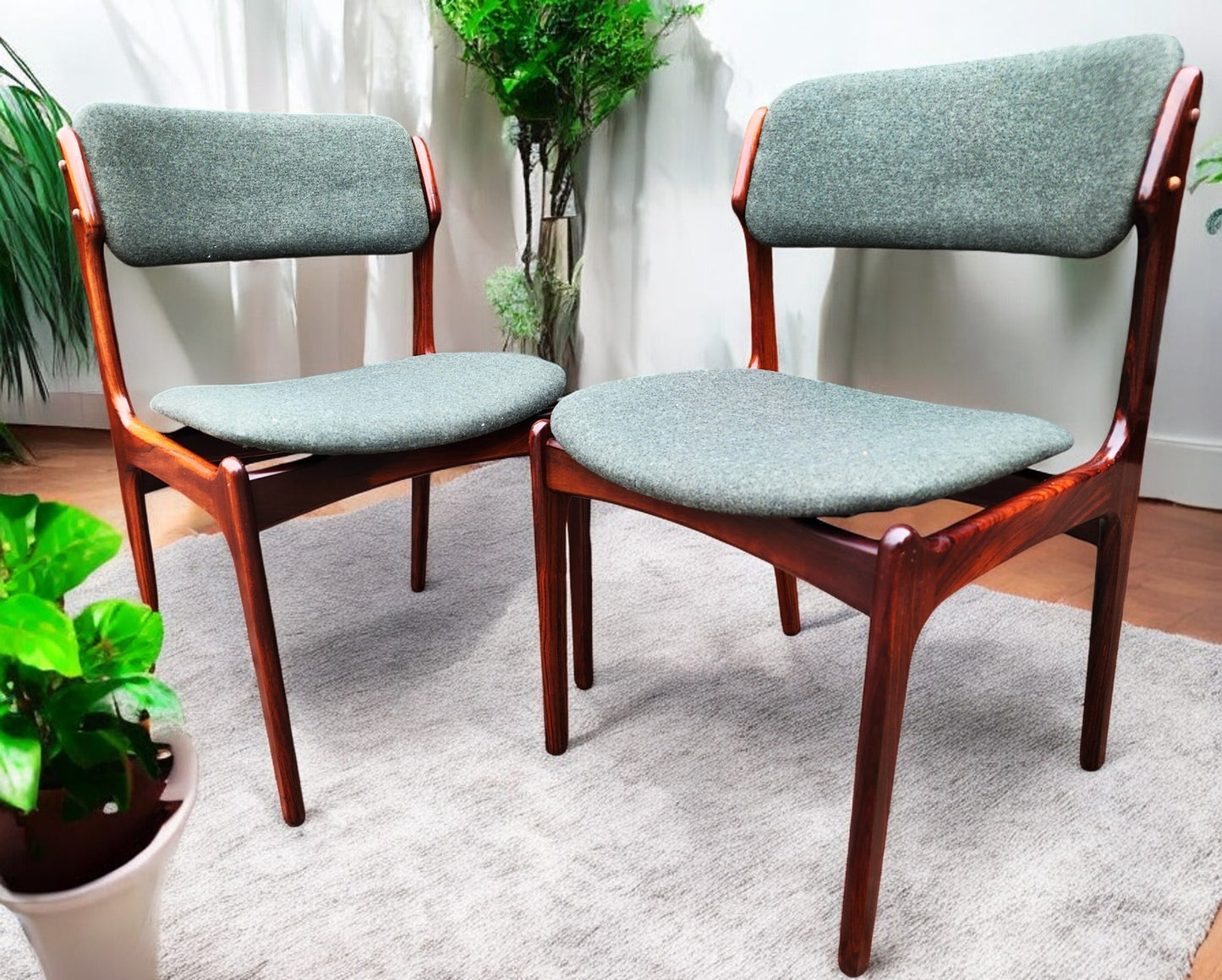 8 REUPHOLSTERED in wool Danish MCM Rosewood Chairs by Erik Buch, model 49, 50
