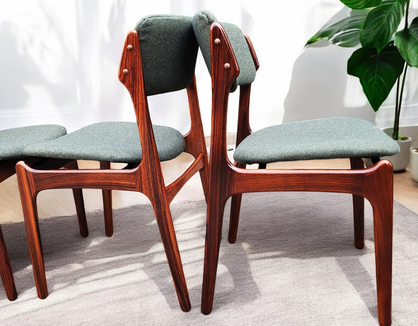 8 REUPHOLSTERED in wool Danish MCM Rosewood Chairs by Erik Buch, model 49, 50