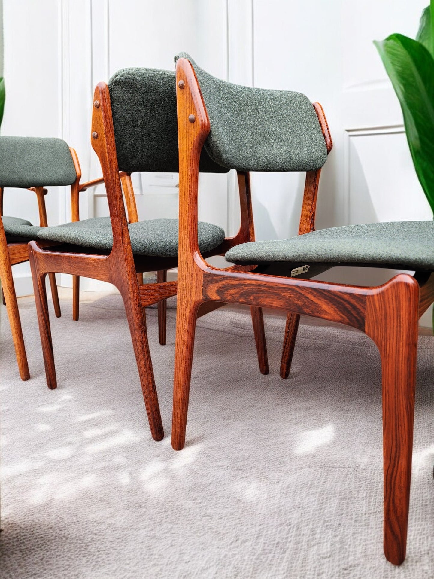 8 REUPHOLSTERED in wool Danish MCM Rosewood Chairs by Erik Buch, model 49, 50